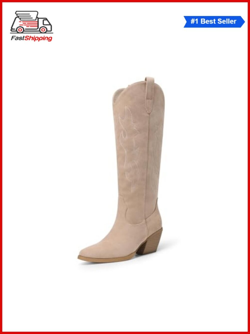 Women's Knee High Cowgirl Boots Faux Suede Western Boots with Heel